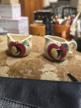 Vintage Purinton Pottery Miniature Creamer & Sugar Set Apple Pattern Mint 1940s